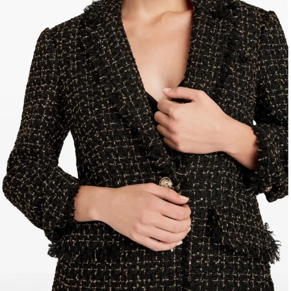 Cinq a Sept Khloe Tweed Blazer Multi Colored Heart Buttons Size 6